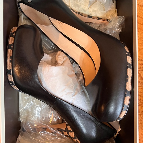 Coach Black Leather Heels with Signature Pattern - Picture 6 of 7